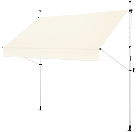Gartenfreude Klemmmarkise 200 x 120 Sonnenschutz Balkonmarkise Campingmarkise ohne Bohren, Weiß – gerader Schnitt, 4900-1520-208