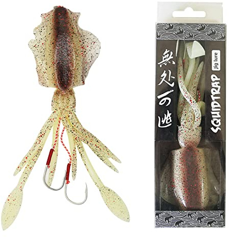 Squid Trap Fishing Lures for Saltwater Soft Artificial Rigged Squid Jig Trolling Lures with UV Glow Sea Offshore Fishing 7''/3.5 oz (D)