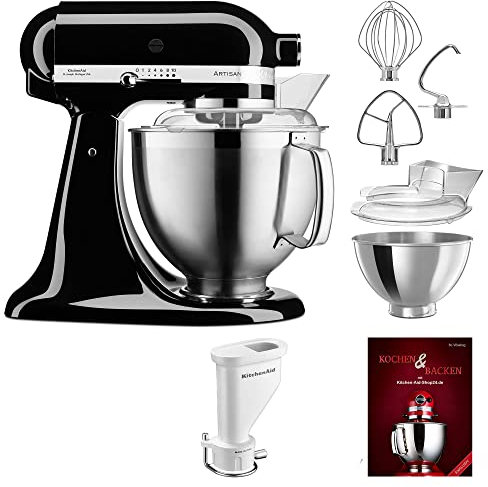KitchenAid Küchenmaschine Artisan - P26 Starter Set 185er (ShortPasta) - 5KSM185PSEOB inkl. Short-Pasta-Nudel-Vorsatz (5KSMPEXTA) und Kochbuch (Kochen & Backen)