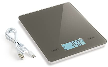 Giannini Bilancia da cucina Digitale Ricarica USB Base vetro Tortora 5 kg