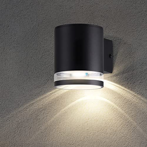 TJCoLUX LED Solar Wall Light Outdoor Aluminum Wireless Wall Sconce IP44 Waterproof Lantern Fixture Dusk to Dawn for Porch, Patio, Fence, Garden, Yard, Warm White 3000K, Black (Style 2)
