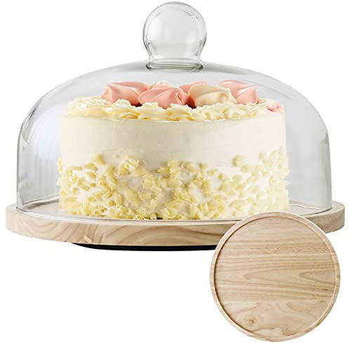OLAMASA Kuchen Glasglocke Tortenständer mit Glocke Kuchenteller Kuchenplatte Kuchenglocke Glas Mit Fuß Multifunktional Glas Käseglocke Serviertablett Deko Glasglocke (A 26cm/10.23in)