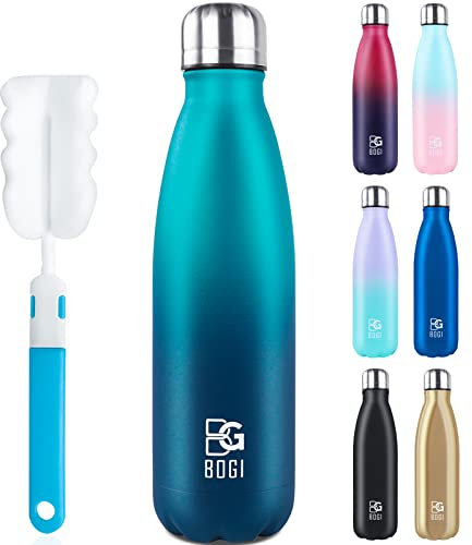BOGI Insulated Water Bottles,750ml Metal Water Bottle,Leakproof Stainless Steel Water Bottle Keep Hot and Cold Water Bottle Bike Gym Sports Water Bottle for Girls Kids with Cleaning Brush(BDblue)