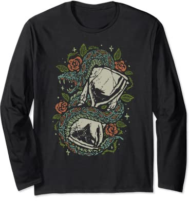 Japanische traditionelle Rosen und Schlange Sanduhr Tattoo-Stil Langarmshirt