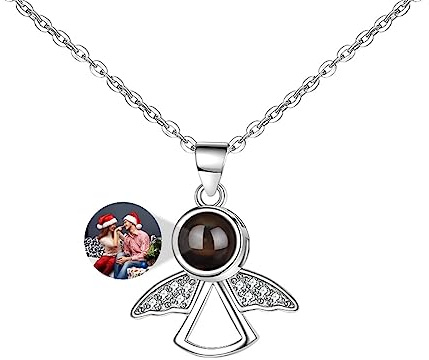 HYLKD Personalisierte Foto Projektion Halskette | Spaß Nanotechnologie, Schutzengel Kette Mit Personalisierten Foto| Romantische Weihnachten Andenken Geschenk (Stil 12)