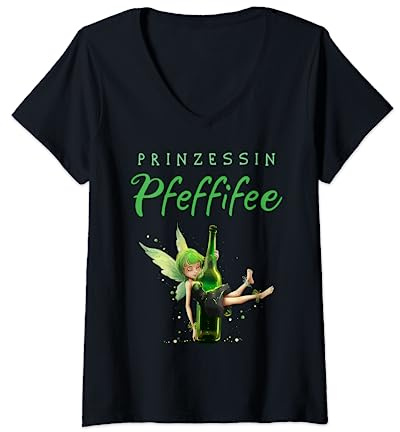 Damen Prinzessin Pfeffifee Pfefferminz Likör Saufen Party Pfeffi T-Shirt mit V-Ausschnitt