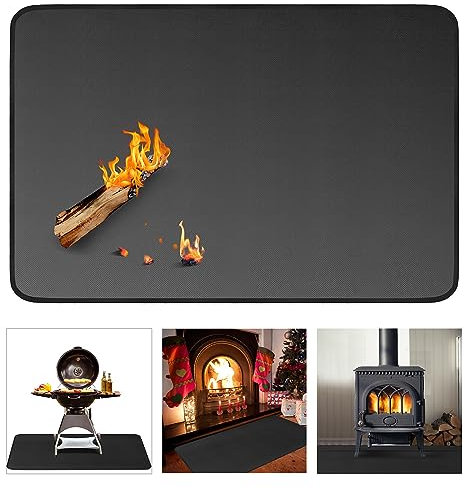 Indoor Fire Resistent Fireplace Mat 152 ×100 cm, Fire Pit Mat Fireproof Under Grill Mats for Outdoor Grill, Fireplace, Stove Protect Floor from Sparks Embers