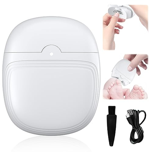 Nizirioo Elektrische Nagelknipser, 2 In 1 Automatischer Nagelknipser mit LED Licht & Reinigungsbürste, USB Wiederaufladbare Professioneller Nagelknipser, für Kinder Erwachsene (Weiß)