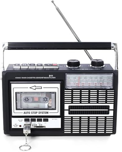 DISHENGZHEN Boombox de Casete, Boombox Bluetooth de Calle Retro de los años 80, Boombox Bluetooth, con Reproductor de casetes y Altavoz de Radio Am/FM y Conector para Auriculares