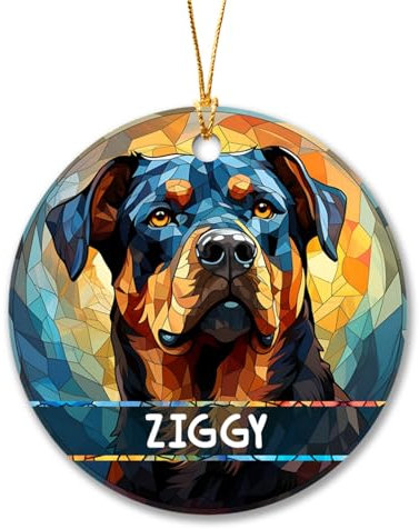 Christbaumschmuck Keramik Weihnachtsanhänger Anhänger Weihnachtsbaumschmuck Hängende Ornamente Weihnachtsdeko Personalisierter Rottweiler-Hund 2023, Rottweiler-Hund Im Glasmalerei-Stil