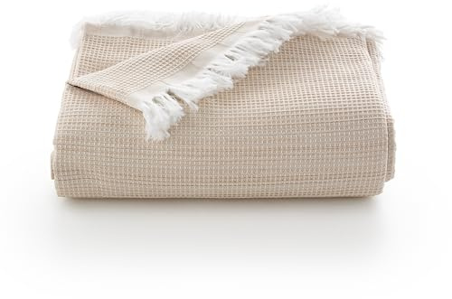 GAMUSI - Plaid multifunzione per letto da 90/105 cm e divano. Plaid copridivano a 2 posti in cotone morbido e traspirante a nido d'ape - 180 x 280 cm, Beige