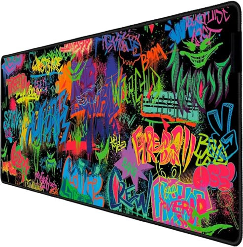 Tapis de Souris de Jeu XXL 800x400x2mm Tapis de Souris Grand Gaming Graffiti Tapis de Souris Gamer Tapis de Bureau Améliore la précision et la Vitesse pour Souris et Clavier
