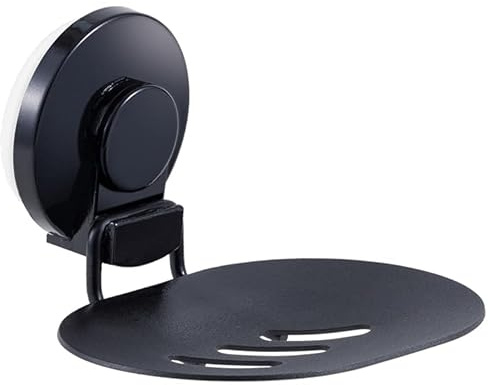 Jabonera con ventosa para cuarto de baño, jabonera de pared de ducha, soporte sin taladrar, negro, reutilizable, fácil de instalar, de acero revestido