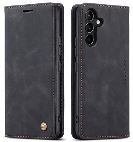 QLTYPRI Fodral till Samsung Galaxy A15 4G/5G, vintage PU-läder plånboksfodral kortplats ställ magnetisk stängning stötsäker flip folio fodral för Galaxy A15 5G/A15 4G – svart