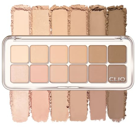 CLIO Pro Eye Palette Air, 12-Color Eye Shadow Palette, Matte Shimmer Mix, Air-Fit Blendable Pigmented Buildable Color, Low Fallout, Warm Brown Nude Neutral Tone, Daily Korean Makeup (08 LATTE SENIOR)