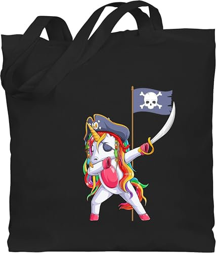 Shirtracer Baumwolltasche - Einhörner - Taschen - Dabbing Einhorn Pirat Geschenk Pirateneinhorn I Einhornkapitän I Piratenparty - Unisize - Schwarz - einhörnern mit stofftasche unicorns unicorn motiv