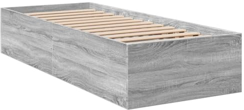 vidaXL Small Single Bed Frame - Engineered Wood Base in Grey Sonoma, 75x190 cm with Sturdy Plywood Slats and Modern Design, Bedroom Furniture