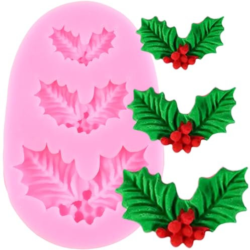 XMOLDNMS Christmas Holly Leaves Silicone Mould Leaf Fondant Mould for Cake Decorating Cupcake Topper Chocolate Candy Gum Paste Polymer Clay