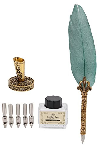 Emoshayoga Federstifte Set Federstifte Set, Retro Eule Federstift in Perlglanz Dunkelgrün, Schreibwaren Geschenkbox für Liebhaber, Lehrer, Klassenkameraden, Einfaches Schreiben, Kreatives Geschenk