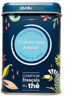 Thé Noir Violette Mon Amour – Comptoir Français du Thé – Boîte Métal 80g – Floral Saveur Violette – Infusion Élégante, Douce et Raffinée