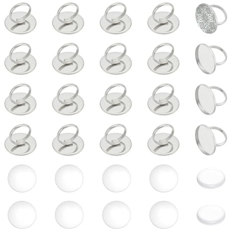 UNICRAFTALE 20 Set Ringrohlinge DIY Rohlinge Kuppel 304 Edelstahl Fingerring Herstellungsset 25mm Rohling Runde Basis Ring Lünettentablett Cabochon Einstellung Für Die Herstellung von Ringschmuck