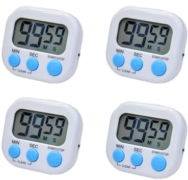4-Pack Kitchen Timer, Clear & Loud Alarm Countdown Timer - Kids & Homework Friendly Stopwatch Timer - Multiple Cooking & Fitness Use