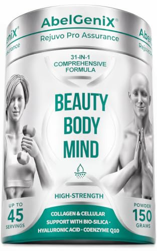 Collagen, Elastin & Keratin Skin & Anti-Ageing Support for Women & Men | AbelGeniX® 31-in-1 Beauty Drink Powder for a Youthful Skin, Body and Mind with Hyaluronic Acid, Biotin & CoQ10 | 45 Servings