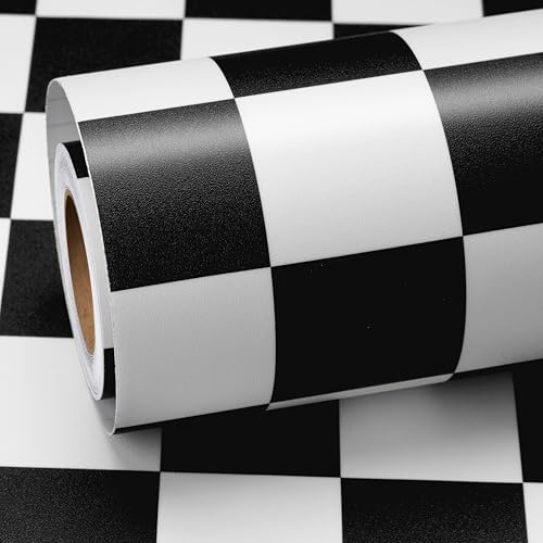 ReWallpaper Vinyle Adhesif Noir et Blanc Papier Peint Adhesif Damier Papier Autocollant pour Meuble Cuisine Imperméable 40cm×3m Papier Adhesif pour Plan De Travail Armoire Table Mat