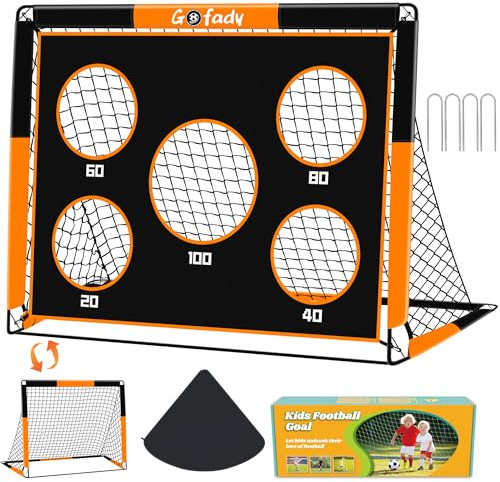Gofady 2-in-1 Fußballtor für Kinder, 150 * 120cm, Tragbares & Stabiles Fussballtore mit 5 Zielbereichen, 4 Erdanker und 1 Tragetasche, Stabil für Garten, Park, Strand