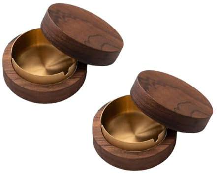 Hölzern Windaschenbecher, Aschenbecher mit Deckel, Aschenbecher, Winddichter Geruchsdicht, Gelten Bar, Büro, Wohnzimmer, Die Party, (Gold，2Stück)