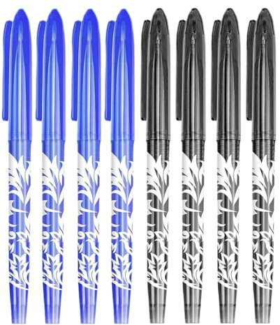 8pcs Erasable Pens - Black & Blue Friction Pens with 0.7mm Point, Rubber Eraser End for Kids & Adults School & Work Use