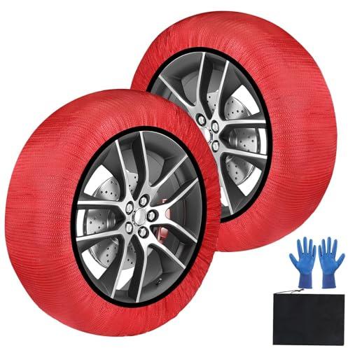 SWAWIS Cadenas Coche Nieve Textil EN16662-1 Homologado Cadenas Nieve Cadenas de Nieve para Coche Snow Sock Talla XXL para R15 - R22 Resistente a la Abrasión y al Desgarro, 1 Par Rojo