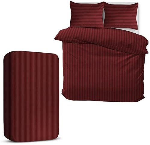 MOONLIGHT20015 Bettwäsche-Set für Super-Kingsize-Bett, 4-teilig, Satin-Streifen, weich gebürstete Mikrofaser, Bettwäsche-Set mit Spannbetttuch und 2 Kissenbezügen, Burgunderrot, 260 x 220 cm