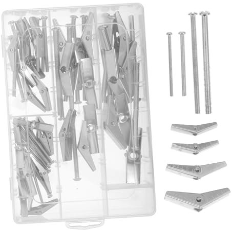 JECOMPRIS 32pezzi Bulloni Ginocchiera e Dadi Metallici Per Cartongesso Kit Di Viti Assortite Per Fissaggio Robusto Adatti Varie Superfici e Oggetti Pesanti