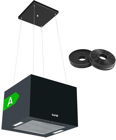 Baridi Island Cooker Hood, 3-Speed 40cm, LED Lights, Energy Class A, 630m³/h Airflow, Black - DH109