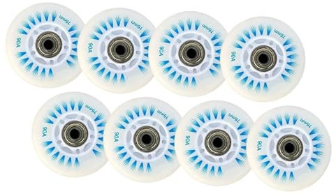 LED-beleuchtetes Inline-Skate-Rollen-Set mit Magnetkern und Lagern, für den Innen- und Außenbereich, 90 A Lumineszenz-Rollerblätter, 8er-Pack (blau, 90 mm)