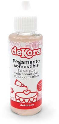 dekora - Colle Alimentaire 60g, Idéale pour Pâte à Sucre, Décorations de Gâteaux – Transparente, Sans Saveur, Séchage Rapide – Application Précise avec Bouchon à Vis, Essentiel pour Cake Design