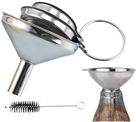 Buque de cocina de acero inoxidable, juego de embudo de cocina de acero inoxidable,Funnels de metal para llenar botellas - Herramienta de transferencia de grado alimenticio con cepillo de limpieza par