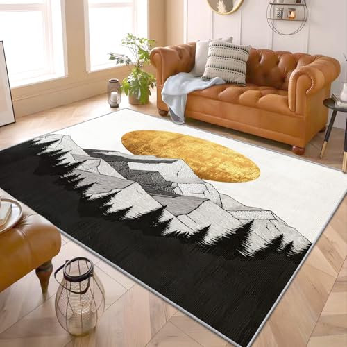 PaxGloz Mid Century Modern Deko - Teppich Wohnzimmer Schlafzimmer Berge Und Wald, Kleiner Teppich Minimalistisch, Weich Kurzflor & Waschbar & rutschfest Fussmatte Innen, Kinderteppich 60x90 cm