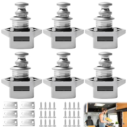 6 Stück Push Button Catch, Push Lock Schloss Wohnmobil, Keyless-Schrank Lock Catch, Druckknopfverriegelung Wohnwagen, Keyless Locks, Druckknopf Verriegelung für Wohnmobil, Wohnwagen, Camper, Yacht
