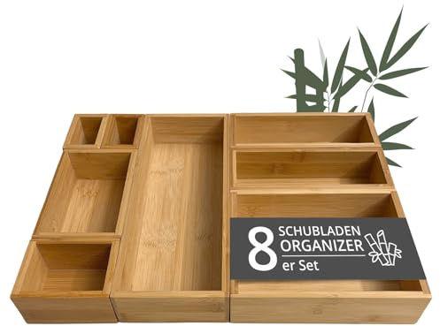TAKE Schubladen Organizer 8-teilig I Boxen aus 100% Natur Bambus | Boxen in verschiedenen Größen für Küche, Bad & Büro I Drawer Organizer Schublade I Schminktisch Organizer Bad