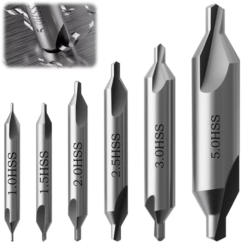 6 Pezzi Punte da Trapano Centrali, HSS 60 Gradi Metallo Centro M2 6542 Trapano, Utensili per Svasatura Conica per Tornio e Lavorazione dei Metalli Accessori, 1.0/1.5/2.0/2.5/3.0/5.0mm