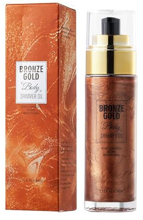 Body Shimmer Oil Face Brightener Glow Luminiser 80 ml Makeup Shine Oils Shimmering Body Glitter Oil Waterproof Durable Moisturising Liquid Body Glitter Oil (Ancient bronze gold)