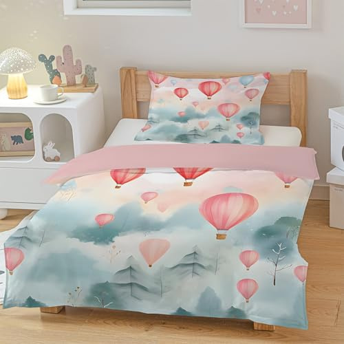 CCZM Housse de Couette 220x240 Montgolfière, Parure de Lit 2 Personnes Imprimée Jungle Ballons, Linge de Lit Aventure Réversible avec 2 Taie d'oreiller, Fermeture Éclair, A-96