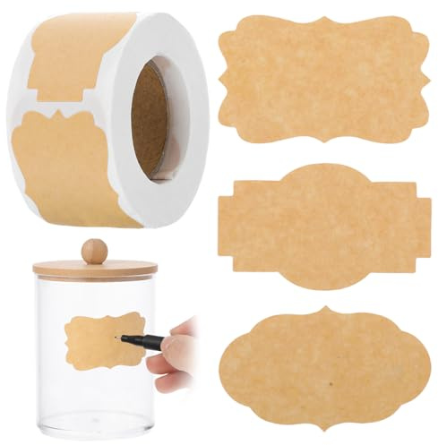Nogeqi 500PCS Jam Jar Labels Self Adhesive, 3x6cm Natural Kraftpaper Label Stickers, Bottle Labels for Jars Christmas Presents Gift Tags Craft Decorations