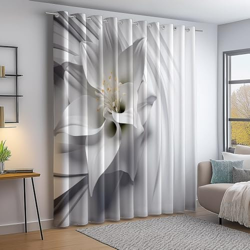Verdunklungsvorhänge mit Ösen für Wohnzimmer, Abstrakt Dreidimensional Lilie Linien Thermovorhang Hitzeschutz 2er Set H240×B132 cm, Weiß Gelb Sonnenschutz Gardinen für Bedroom