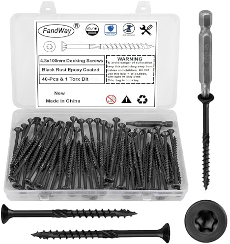 FandWay 40 Stück Holzschrauben Torx 4,8 x 100 mm Spanplattenschrauben Schwarz Epoxid,Senkkopfschrauben, Dachkonstruktion Schrauben,Terrassenschrauben,Universalschrauben mit T25 Torx-Antrieb.