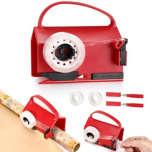Cortador de Papel de Regalo Cortador de Papel de Regalo Para Rollos Wrapping Paper Cutter con 2 Cuchillas Intercambiables 4 Piezas De Cinta Adhesiva Para Navidad, Cumpleaños, Envoltura De Regalo