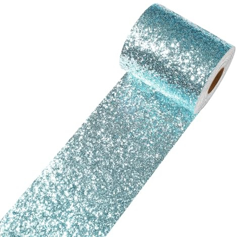 Decotalk Möbelfolie Hellblau Selbstklebend Tapetenborde Glitzer 10X600cm Wandbordüre Blau Glitzerfolie Klebefolie für Möbel Schrank Glitzer Klebefolie Möbel Hellblau Wand Tapeten Schlafzimmer Bad