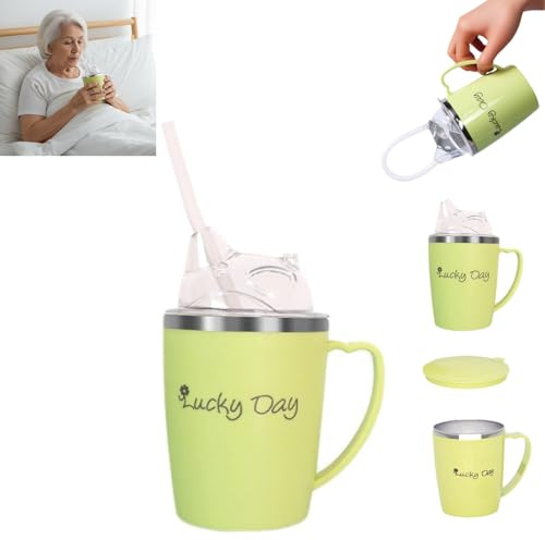 Sippy Cup for Adult, Leak-Proof & Anti Choke | Non Spill Cups for Elderly | 3 in 1 Adult Drinking Cup | 350ml Stainless Steel Cup with 30cm Straw and Lid for Disabled Individuals
